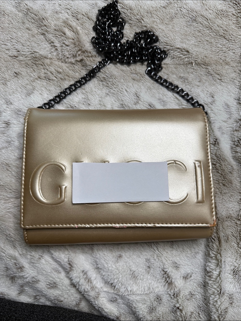 Gold Metallic Shoulder Bag with Chain Strap